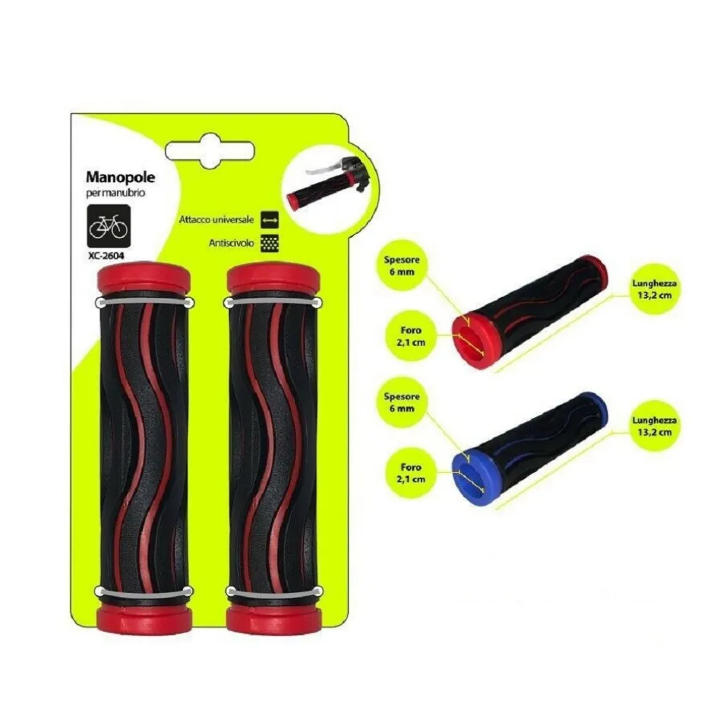 COPPIA MANOPOLE PER MANUBRIO STERZO BICI BICICLETTA UNIVERSALE CON ONDE XC-2604