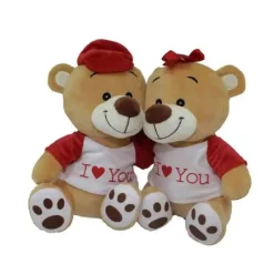 COPPIA ORSI ORSETTI IN PELUCHE CON MAGLIA "I LOVE YOU" 25CM SAN VALENTINO 69413