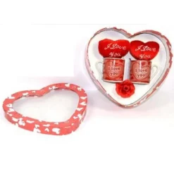 COPPIA TAZZINE CON PELUCHE CUORE I LOVE YOU REGALO SAN VALENTINO 4 MODELLI ASS.