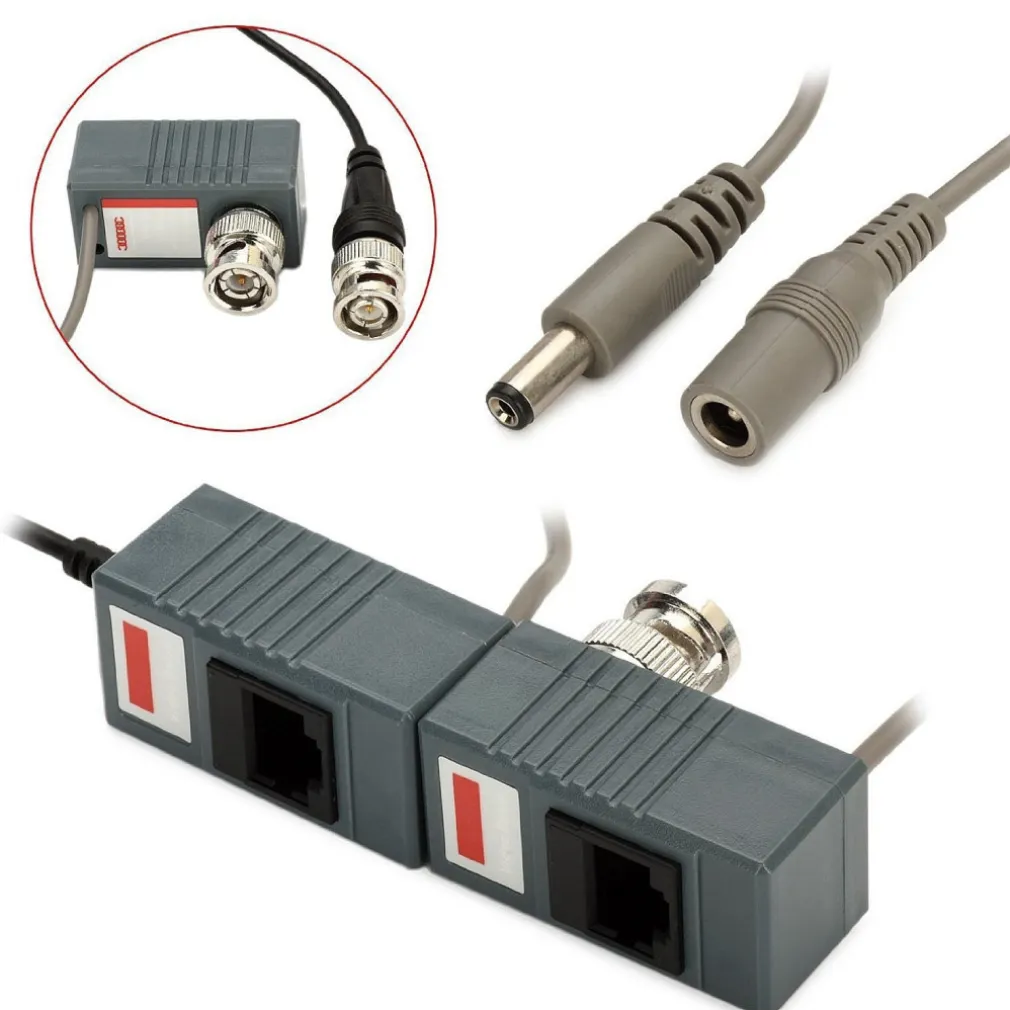 COPPIA TRASMETTITORI VIDEO AUDIO BALUN ALIMENTAZIONE PORTA LAN RJ45 CAVO CAT 5