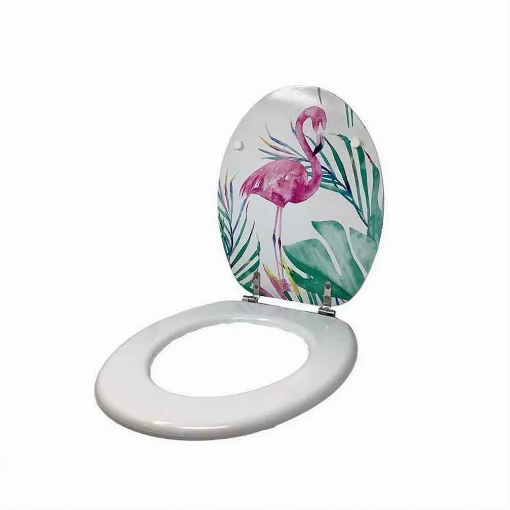 COPRIWATER IN LEGNO MDF TAVOLETTA BAGNO WC CON STAMPA FENICOTTERI CERNIERE 59126