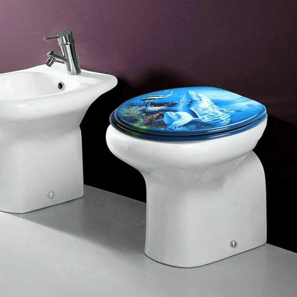 COPRIWATER UNIVERSALE CON STAMPA DELFINI OCEANO COPRI TAVOLETTA WC BAGNO LEGNO