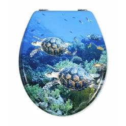 COPRIWATER UNIVERSALE IN LEGNO MDF RESISTENTE STAMPA TARTARUGHE MARINE CERNIERE
