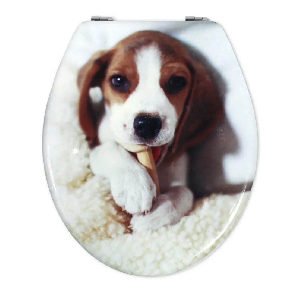 COPRIWATER UNIVERSALE IN LEGNO MDF RESISTENTE CON STAMPA CANE BEAGLE CERNIERE WC