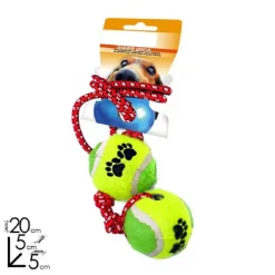 CORDA CON 2 PALLINE TENNIS GIOCO ADDESTRAMENTO CANI E GATTI GIOCATTOLO ANIMALI