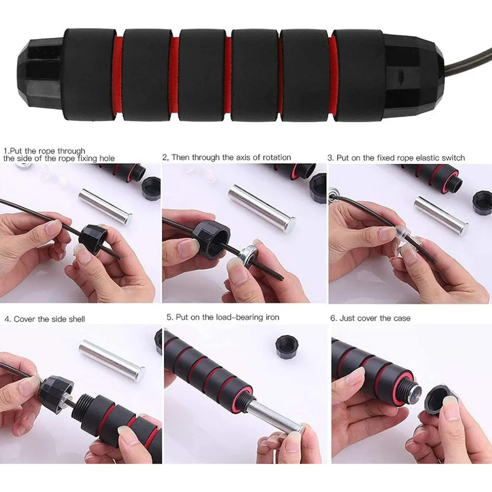 CORDA PER SALTARE IN ACCIAIO REGOLABILE CUSCINETTI A SFERA MANIGLIE IN SCHIUMA