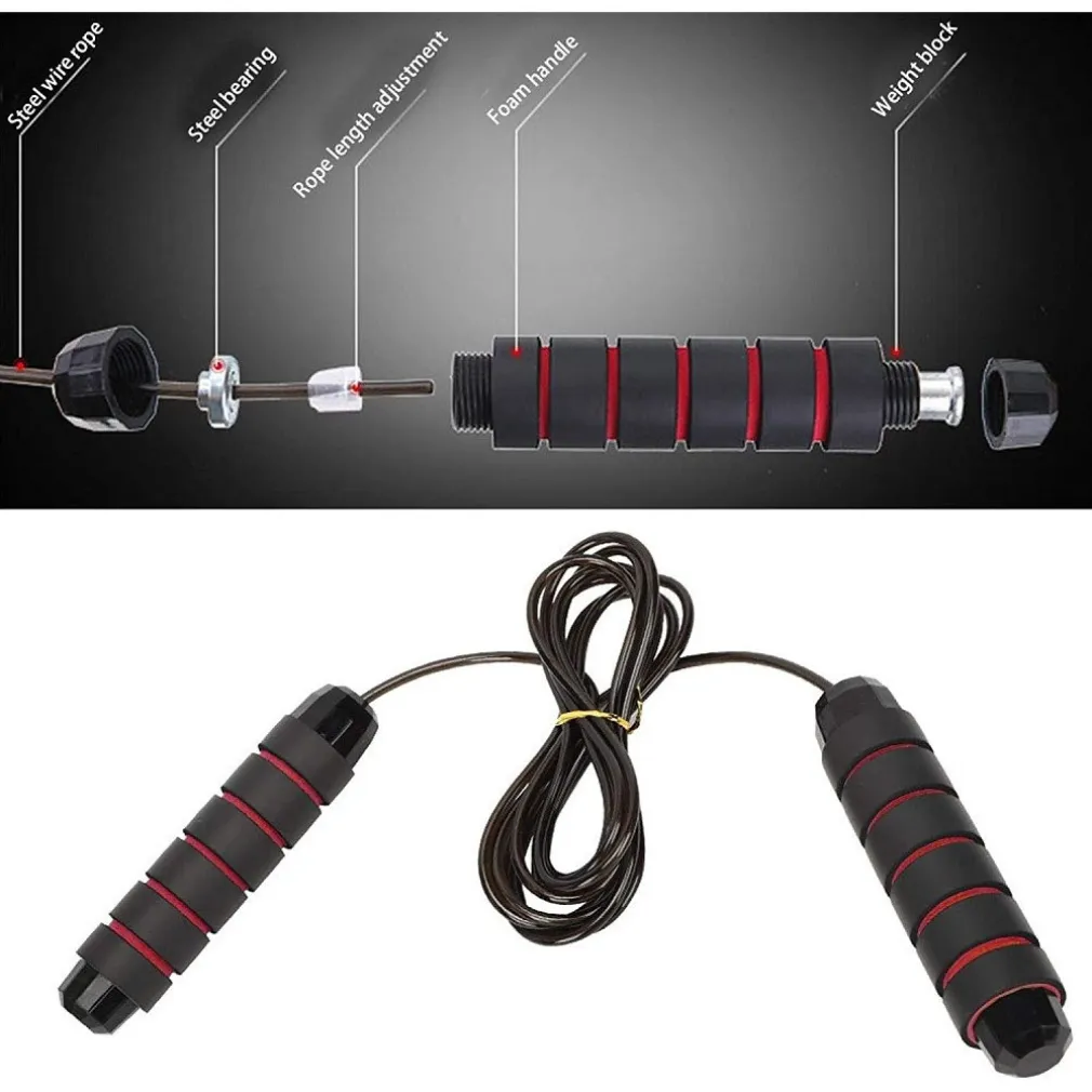 CORDA PER SALTARE IN ACCIAIO REGOLABILE CUSCINETTI A SFERA MANIGLIE IN SCHIUMA