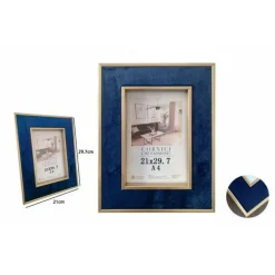 CORNICE PER FOTO POSTER QUADRI TELE PORTAFOTO 21X29.7 CM BLU CON BORDI ORO 70314