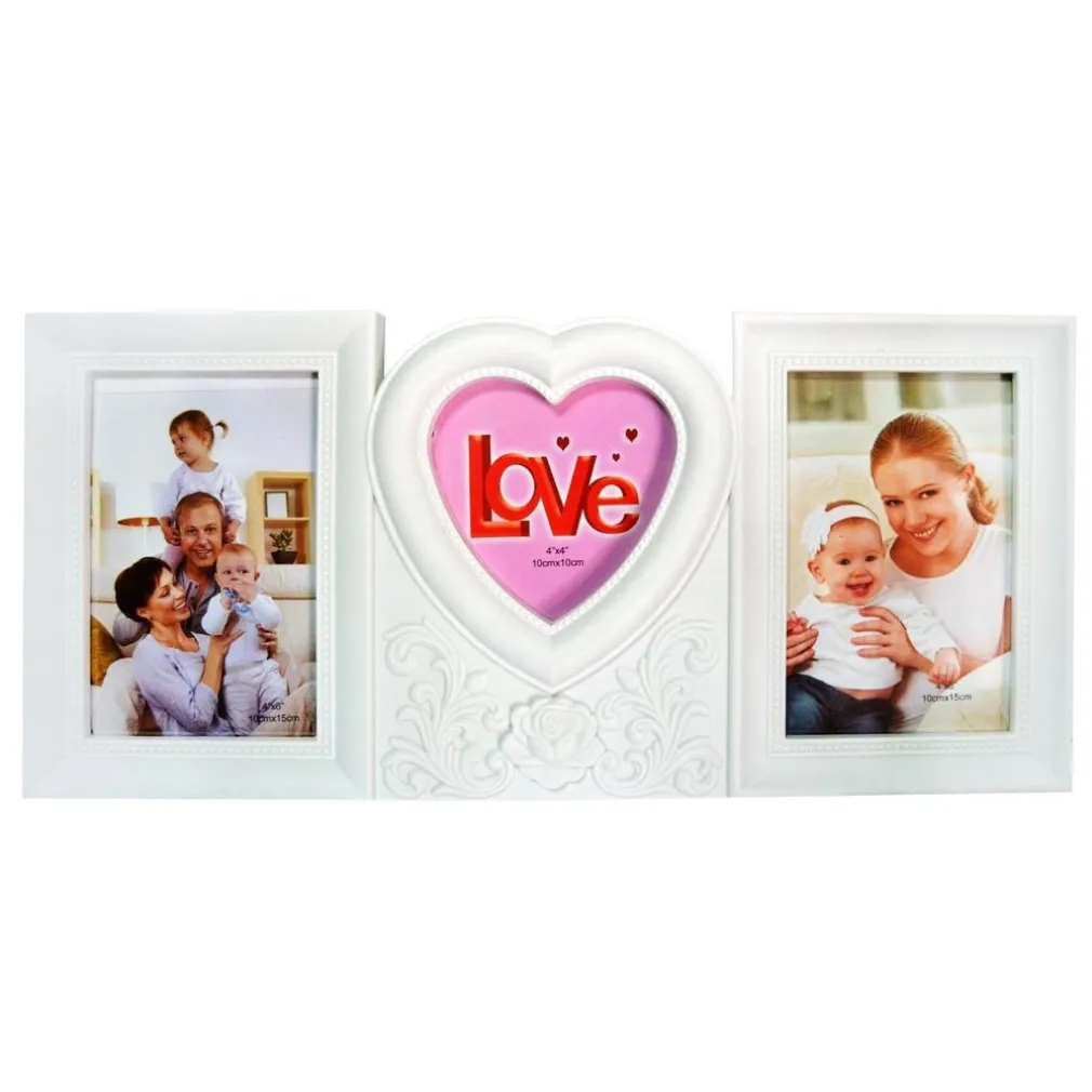 CORNICE PORTA FOTO FOTOGRAFIE RICAMATO CON CUORE DA PARETE 39X18CM IN PLASTICA