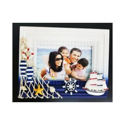 CORNICE RETE PORTAFOTO TIMONE MARE BLU BIANCO FOTOGRAFIE DECORAZIONE CASA UFFICI