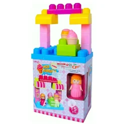 COSTRUZIONI GIOCATTOLO PER BAMBINI GELATERIA 14PZ CON PERSONAGGIO E ACCESSSORI