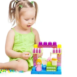 COSTRUZIONI GIOCATTOLO PER BAMBINI GELATERIA 14PZ CON PERSONAGGIO E ACCESSSORI