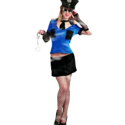 COSTUME POLIZIOTTA SEXY LINGERIE HOT CON BERRETTO E MANETTE TG. UNICA CALZE RETE