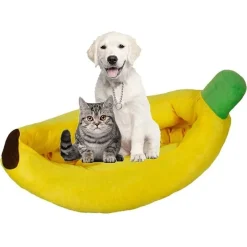 CUCCIA BANANA LETTO MORBIDO PER GATTO CANE CUSCINO INVERNO PELUCHE NIDO 85X45CM