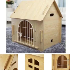 CUCCIA IN LEGNO MDF PER CANI PICCOLA MEDIA TAGLIA A FORMA DI CASETTA 51X40X52CM