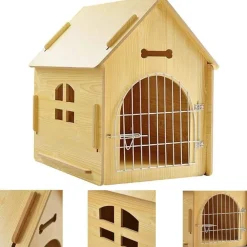 CUCCIA IN LEGNO MDF PER CANI PICCOLA MEDIA TAGLIA A FORMA DI CASETTA 44X57X59CM