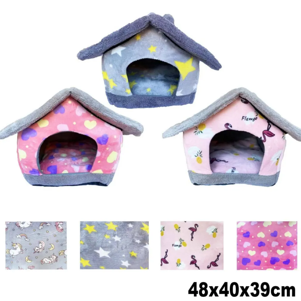 CUCCIA MORBIDA A FORMA DI CASETTA PER CANE GATTO ANIMALI 48X40X39CM TG. MEDIA