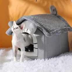 CUCCIA PER CANI E GATTI ANIMALI A FORMA DI CASETTA MORBIDA PELUCHE 43X36X34CM