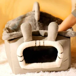 CUCCIA PER CANI E GATTI ANIMALI A FORMA DI CASETTA MORBIDA PELUCHE 43X36X34CM