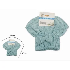 CUFFIA ASCIUGA CAPELLI ASCIUGAMANO DOCCIA MORBIDO ASSORBENTE FIOCCO AZZURRO 79628