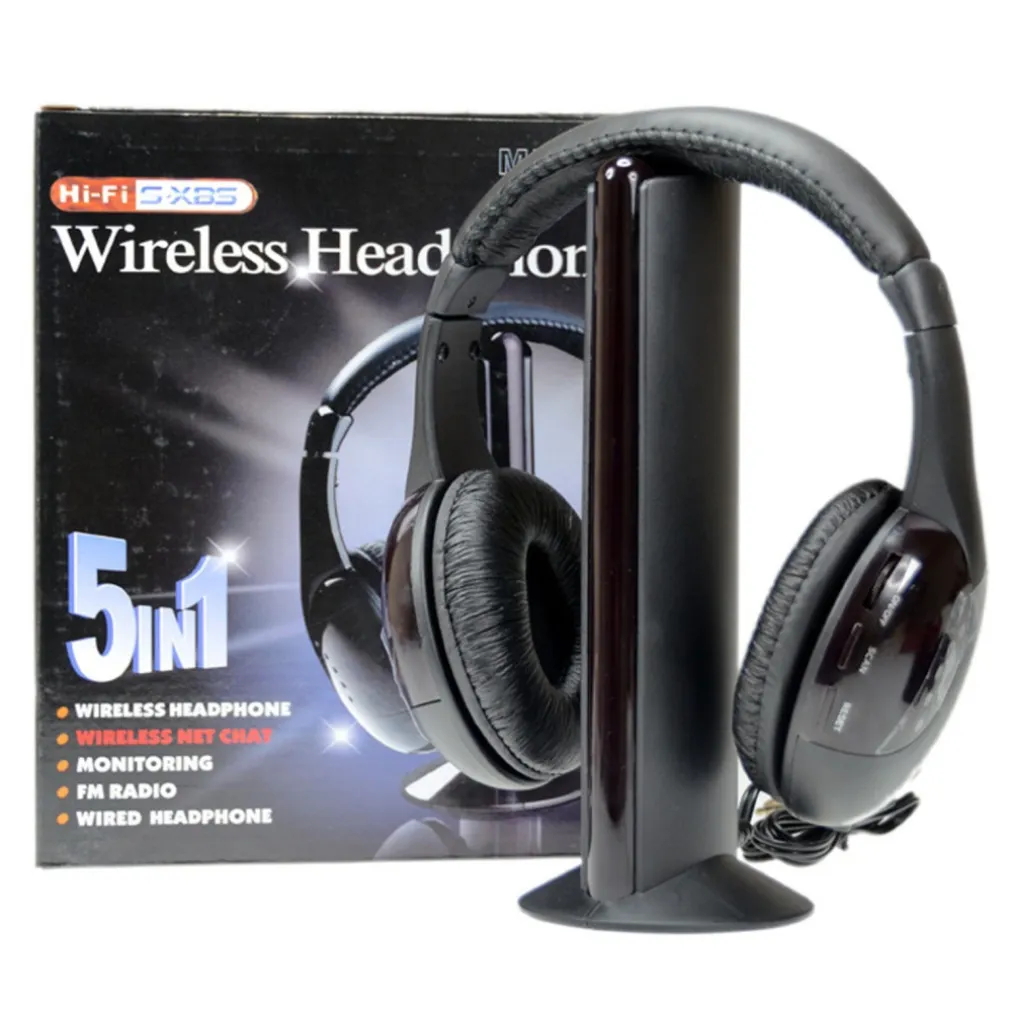 CUFFIA CUFFIE WIRELESS 5 IN 1 SENZA FILI WI-FI MICROFONO RADIO FM