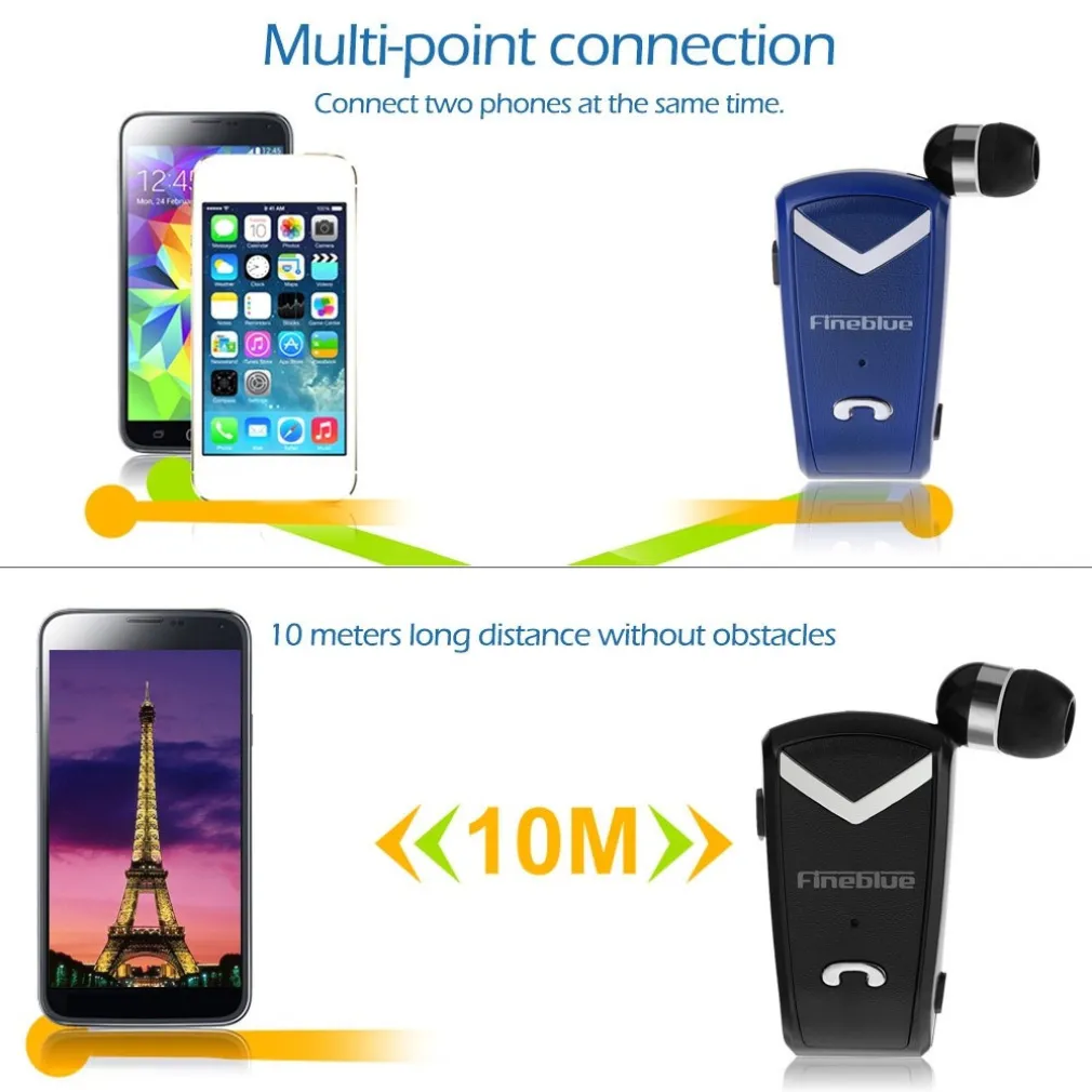 CUFFIA RETRAIBILE AURICOLARE BLUETOOTH UNIVERSALE FINEBLUE F-V2 PER SMARTPHONE