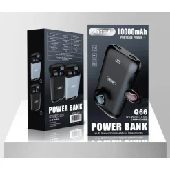 CUFFIE AURICOLARI POWER BANK STEREO HI-FI PER MUSICA WIRELESS Q66 TWS BLUETOOTH