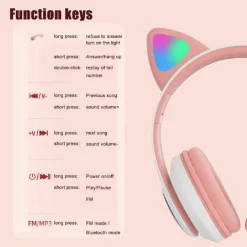 CUFFIE AURICOLARI Q-EM3 WIRELESS BLUETOOTH FILO ORECCHIO DI GATTO LED MICROFONO