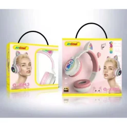 CUFFIE AURICOLARI Q-EM3 WIRELESS BLUETOOTH FILO ORECCHIO DI GATTO LED MICROFONO