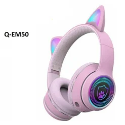 CUFFIE AURICOLARI WIRELESS/CABLATE ORECCHIE GATTO RICARICABILI BLUETOOTH Q-EM50