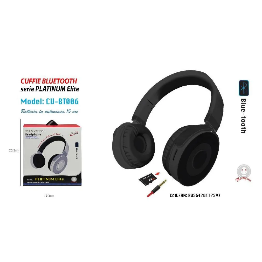 CUFFIE BLUETOOTH MICROFONO AUTONOMIA 15 ORE SMARTPHONE MUSICA MAXTECH CU-BT006