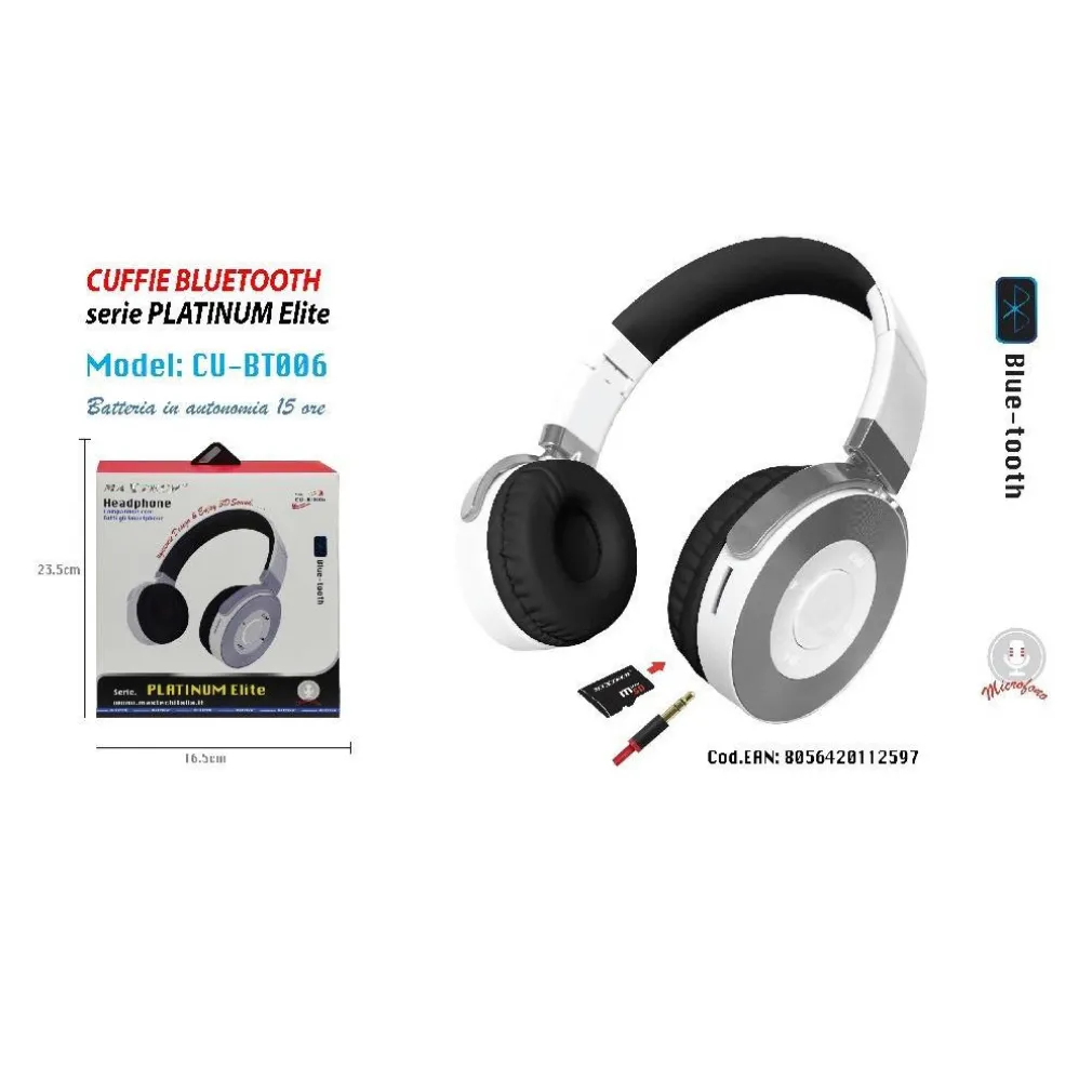 CUFFIE BLUETOOTH MICROFONO AUTONOMIA 15 ORE SMARTPHONE MUSICA MAXTECH CU-BT006