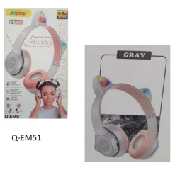 CUFFIE BLUETOOTH WIRELESS GAMING AURICOLARE LED ORECCHIE GATTO SMARTPHONE Q-EM51
