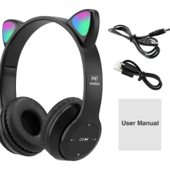 CUFFIE PER BAMBINI PIEGHEVOLI SENZA FILI CON ORECCHIE DI GATTO A LED BLUETOOTH