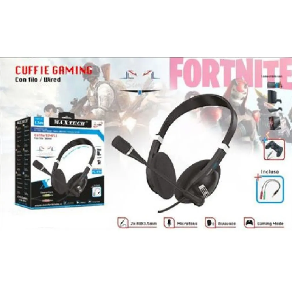 CUFFIE PER PC/PS4 STEREO AUDIO MICROFONO GIOCHI MUSICA CON FILO MAXTECH CU-F001
