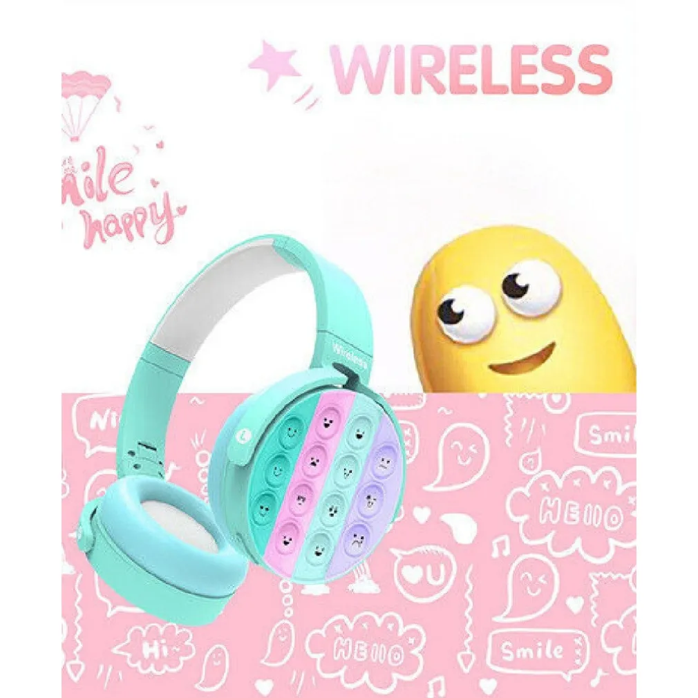 CUFFIE POPIT BAMBINI WIRELESS RADIO BLUETOOTH 5.0 PIEGHEVOLE SD USB AZZURRO
