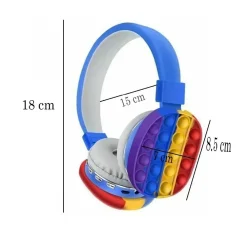 CUFFIE POPIT BLU BAMBINI WIRELESS RADIO BLUETOOTH ARCOBALENO PIEGHEVOLE SD USB