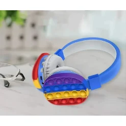 CUFFIE POPIT BLU BAMBINI WIRELESS RADIO BLUETOOTH ARCOBALENO PIEGHEVOLE SD USB