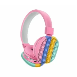 CUFFIE POPIT ROSA BAMBINE WIRELESS RADIO BLUETOOTH ARCOBALENO PIEGHEVOLE SD USB