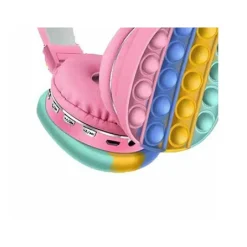 CUFFIE POPIT ROSA BAMBINE WIRELESS RADIO BLUETOOTH ARCOBALENO PIEGHEVOLE SD USB