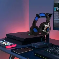 CUFFIE STEREO CABLATE MICROFONO JACK 3,5MM USB LED RGB GAMING FILM PER PC GM6060