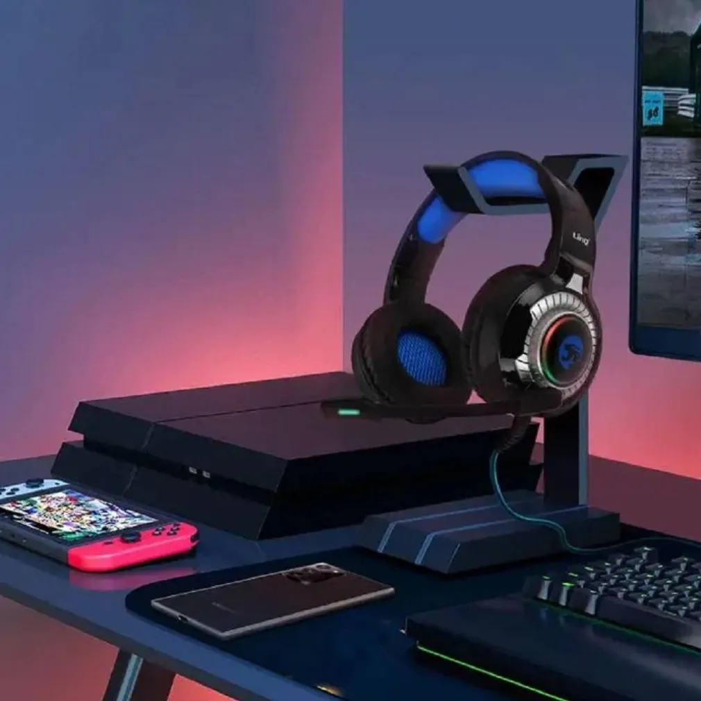 CUFFIE STEREO CABLATE MICROFONO JACK 3,5MM USB LED RGB GAMING FILM PER PC GM6060