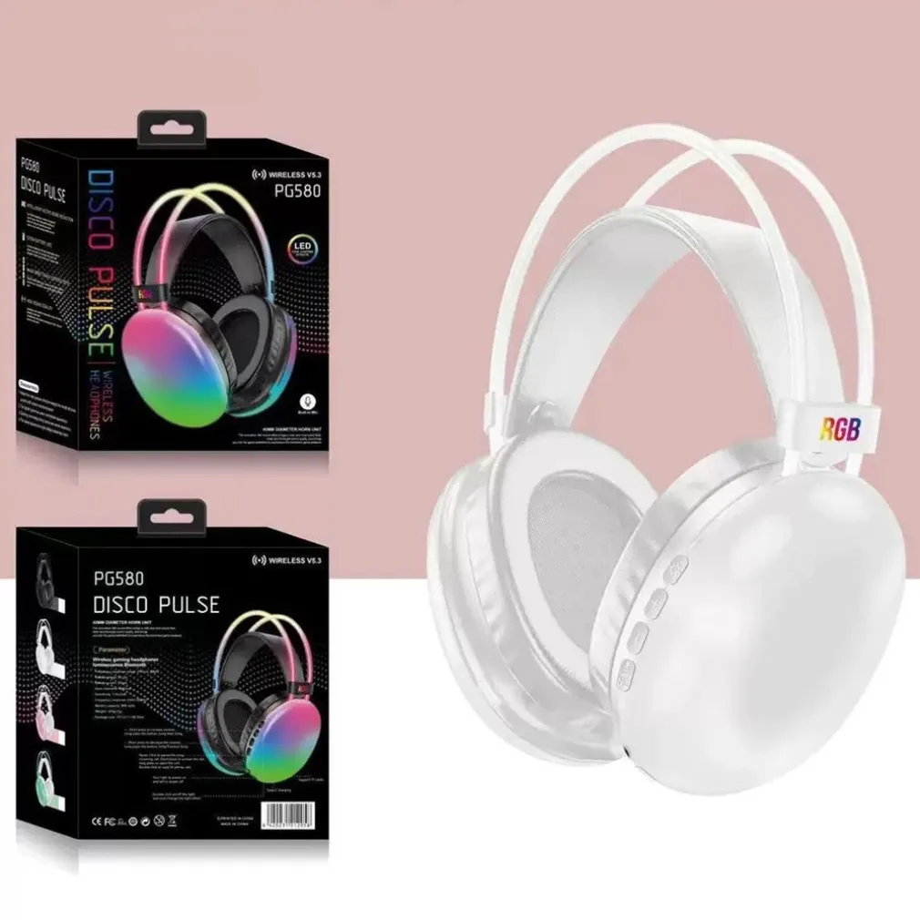 CUFFIE WIRELESS RICARICABILE BLUETOOTH V5.3 LUCI RGB LED AURICOLARE MUSICA PC SMARTPHONE