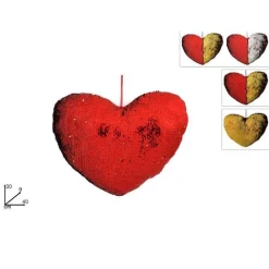 CUSCINO CUORE PAILLETTES BICOLORE ROSSO DORATO BIANCO 40X30 REGALO SAN VALENTINO