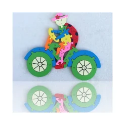 3D PUZZLE LEGNO FORMA DI BICI EDUCATIVO LETTERE NUMERI BAMBINI IMPARARE