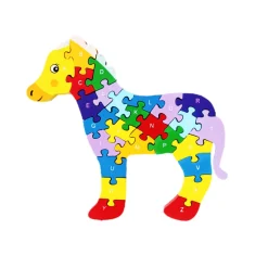3D PUZZLE LEGNO FORMA DI CAVALLO EDUCATIVO LETTERE NUMERI BAMBINI IMPARARE