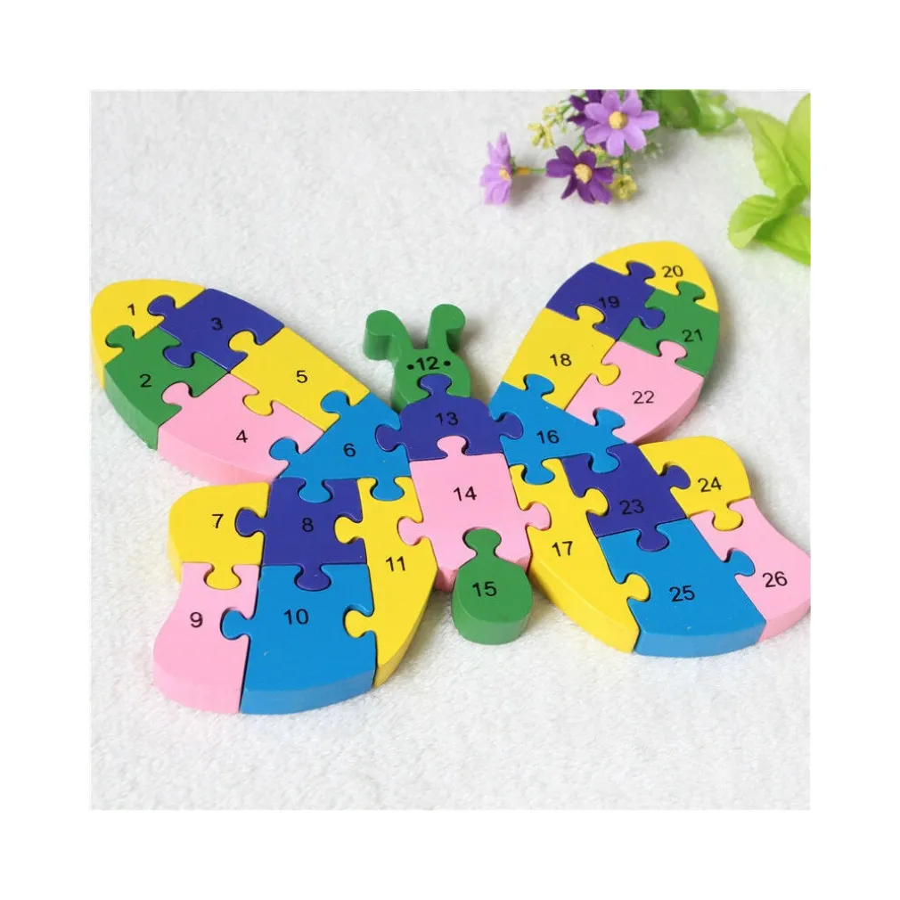 3D PUZZLE LEGNO FORMA DI FARFALLE EDUCATIVO LETTERE NUMERI BAMBINI IMPARARE
