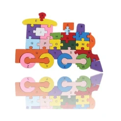 3D PUZZLE LEGNO FORMA DI TRENO EDUCATIVO LETTERE NUMERI BAMBINI IMPARARE