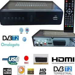 DECODER RICEVITORE DIGITALE TERRESTRE DVB-T TV SCART HDMI ANTENNA 1080P REG PVR