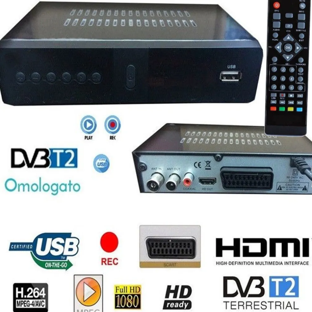 DECODER RICEVITORE DIGITALE TERRESTRE DVB-T TV SCART HDMI ANTENNA 1080P REG PVR